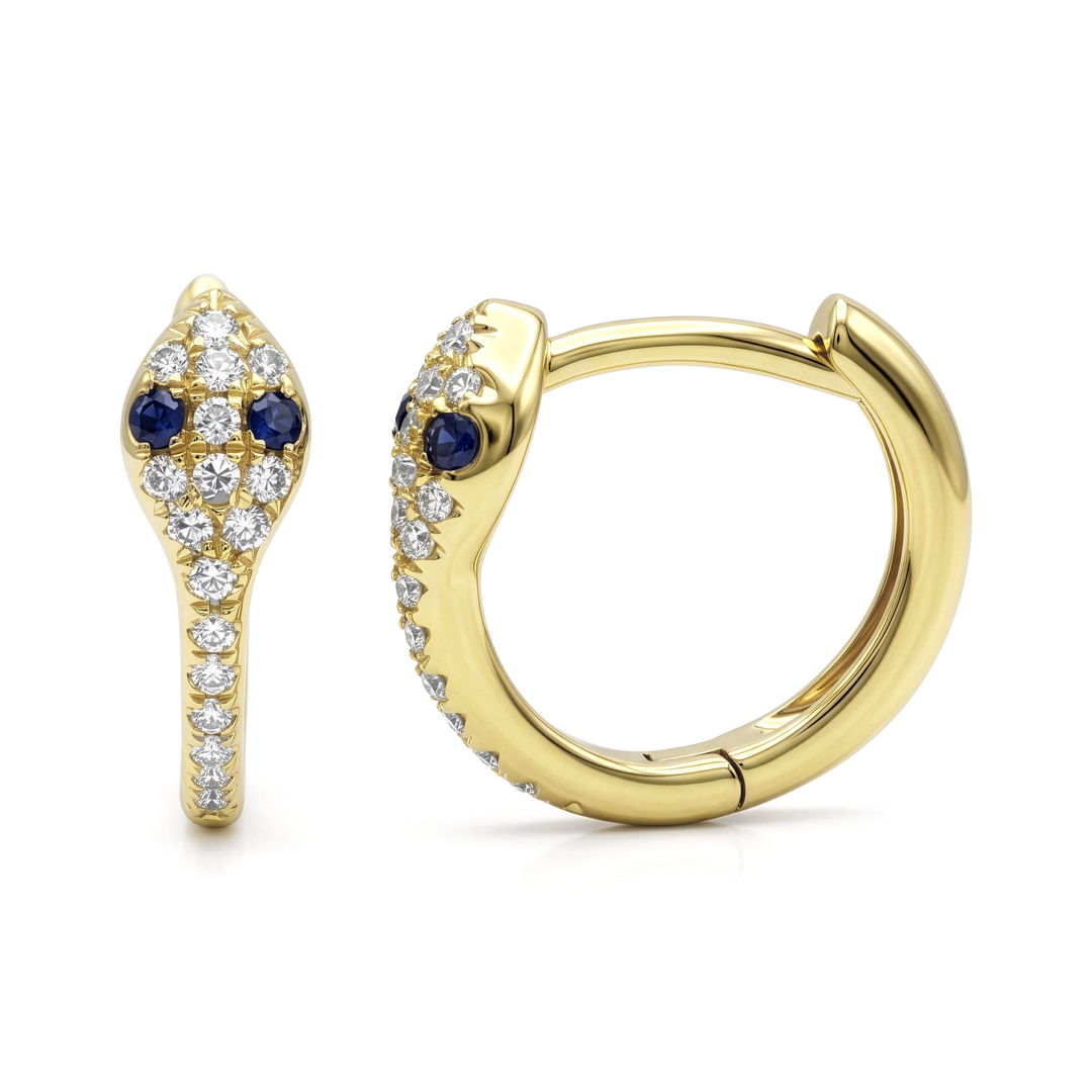 Snake Diamond Huggie Earrings / Sapphire Eye