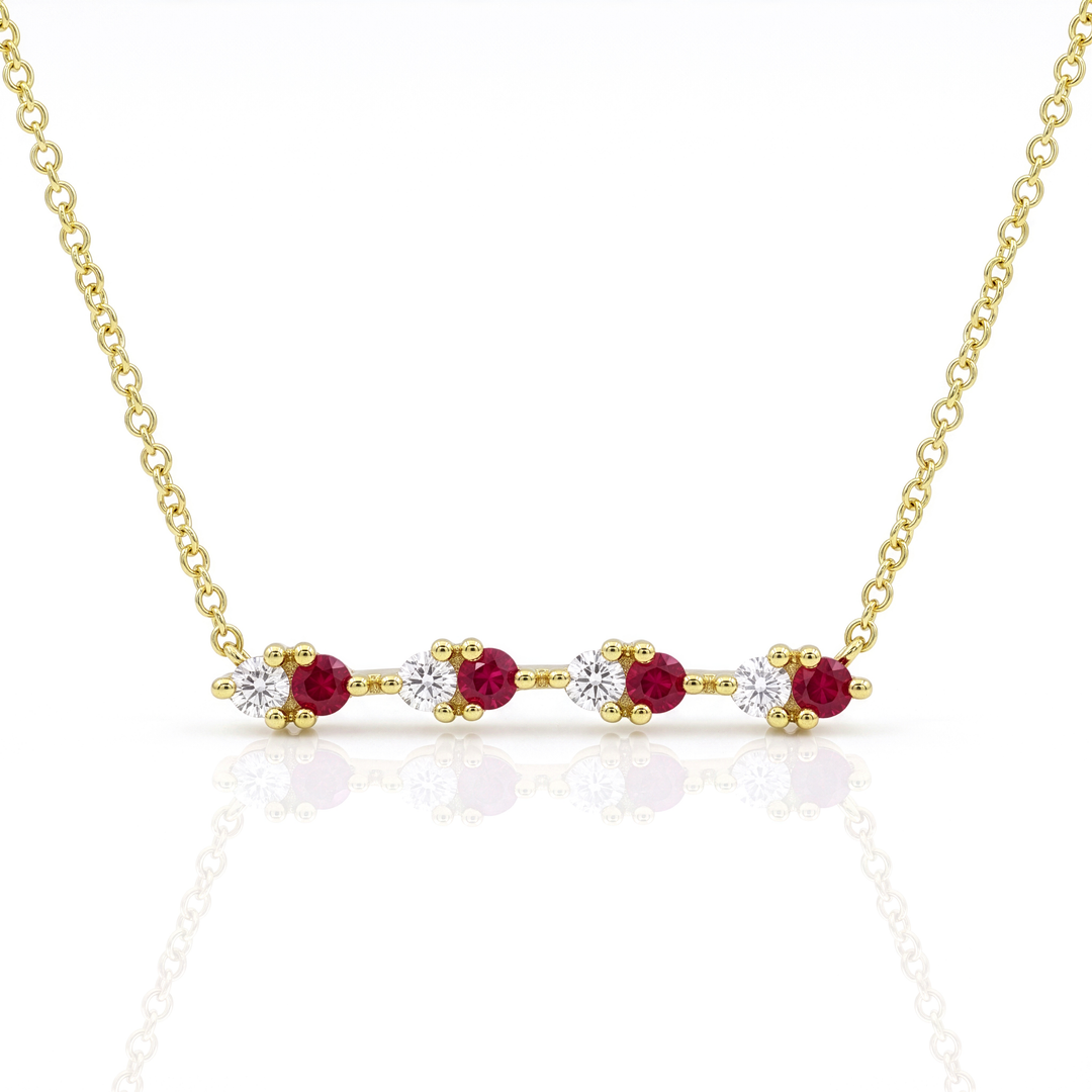 Ruby & Diamond Curved Bar Necklace