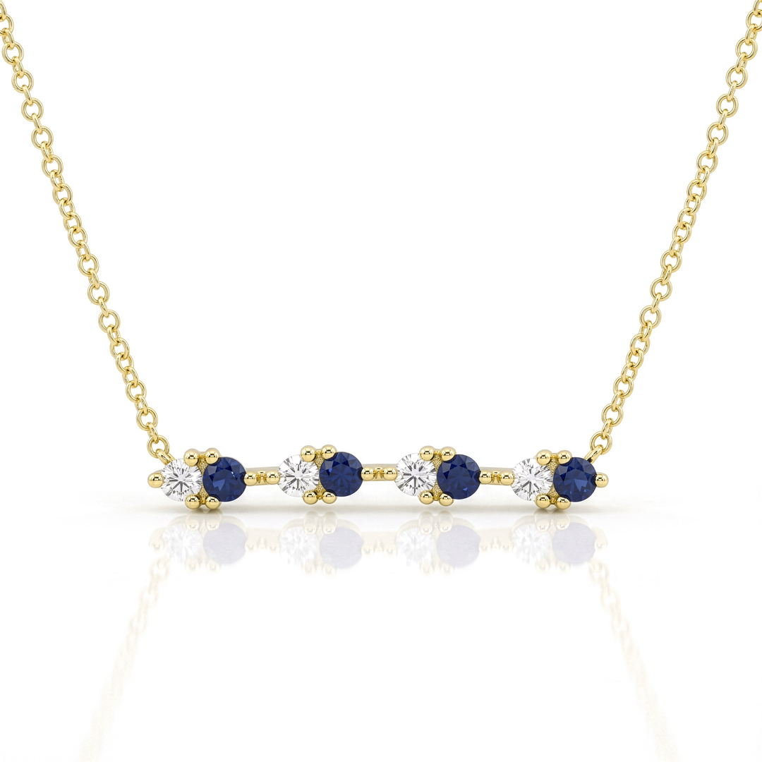 Sapphire & Diamond Curved Bar Necklace