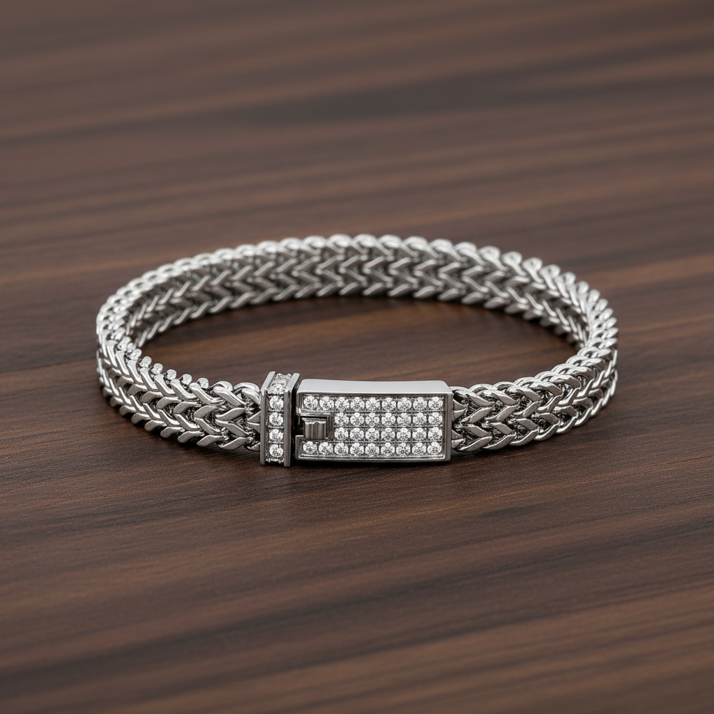 A.R.Z Steel Double Franco Link CZ Bracelet 8mm