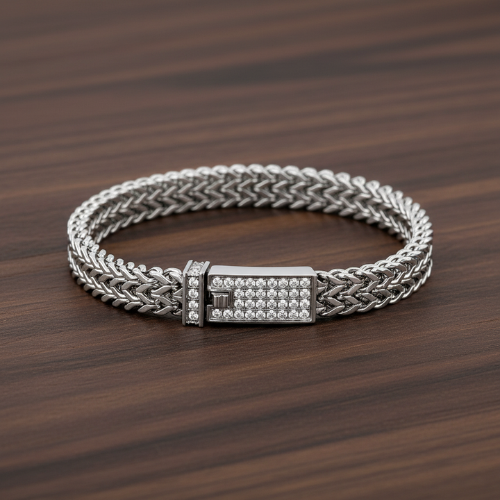 A.R.Z Steel Double Franco Link CZ Bracelet 8mm