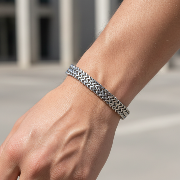 A.R.Z Steel Double Franco Link CZ Bracelet 8mm