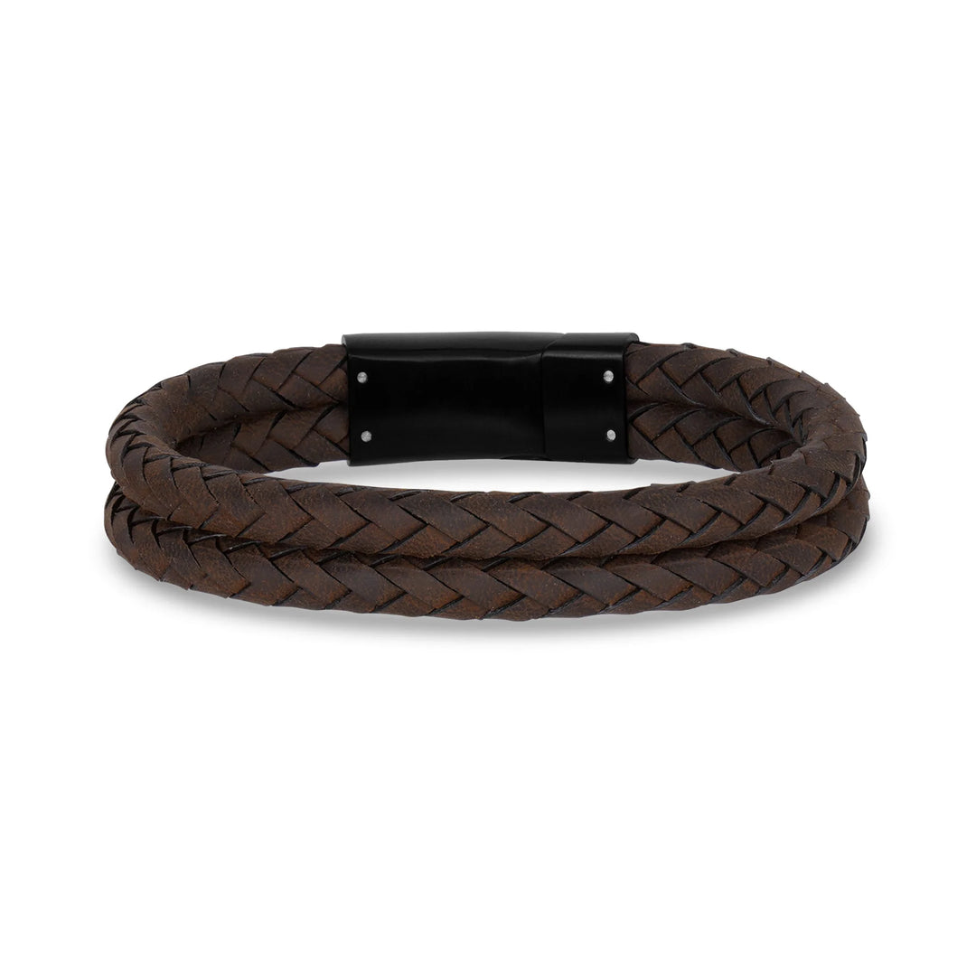 A.R.Z Steel Double Row Leather Bracelet 12mm - ORLY Jewellers Canada