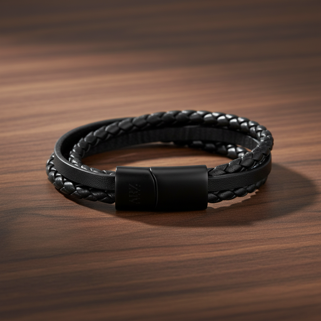 A.R.Z Steel Multi Strand Leather Bracelet