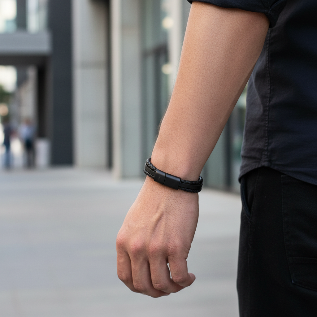 A.R.Z Steel Multi Strand Leather Bracelet