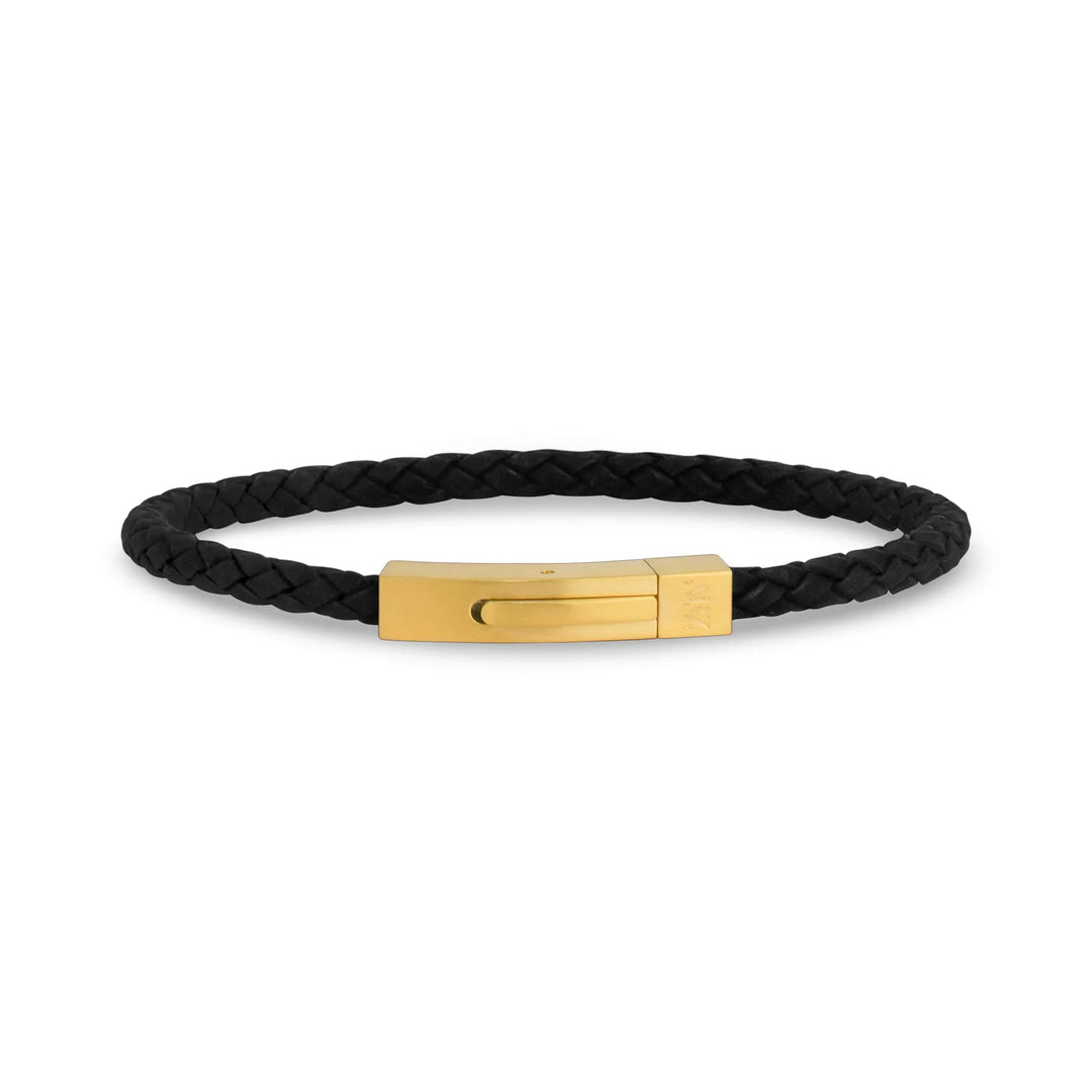 A.R.Z Steel Slim Woven Leather Bracelet