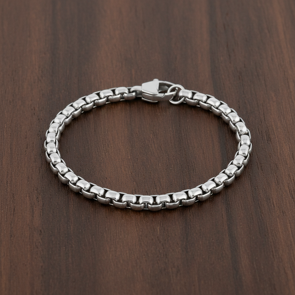A.R.Z Steel Round Box Link Bracelet 6mm