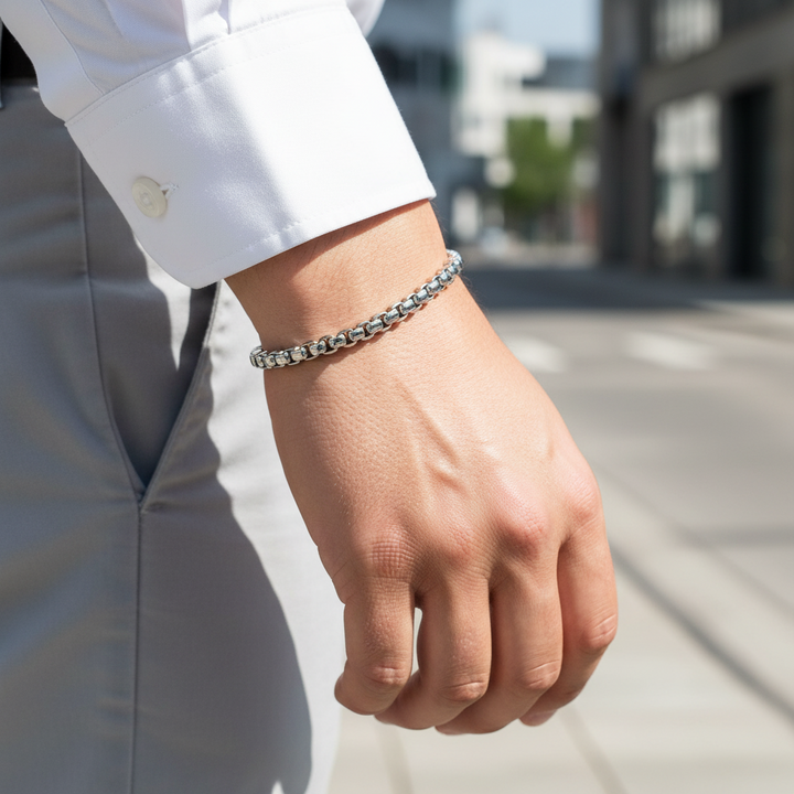 A.R.Z Steel Round Box Link Bracelet 6mm