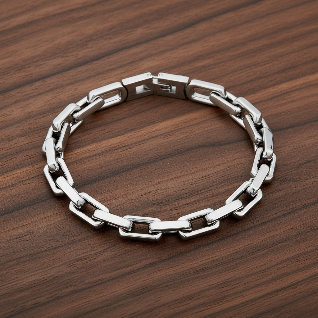 A.R.Z Steel Rectangular Link Bracelet 7mm