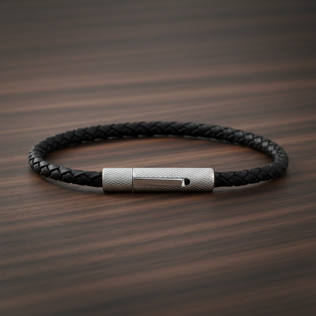 A.R.Z Steel Slim Leather Bracelet 4mm