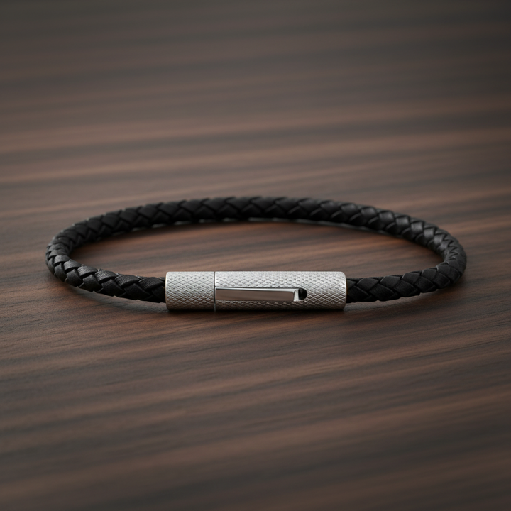 A.R.Z Steel Slim Leather Bracelet 4mm