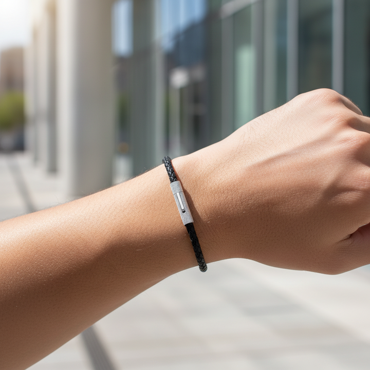 A.R.Z Steel Slim Leather Bracelet 4mm