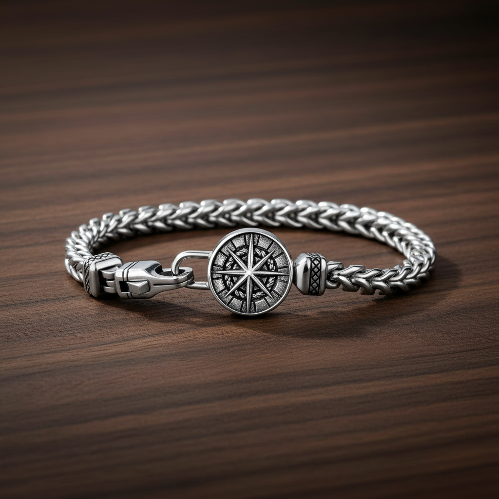 A.R.Z Steel Franco Link Compass Cremation Bracelet