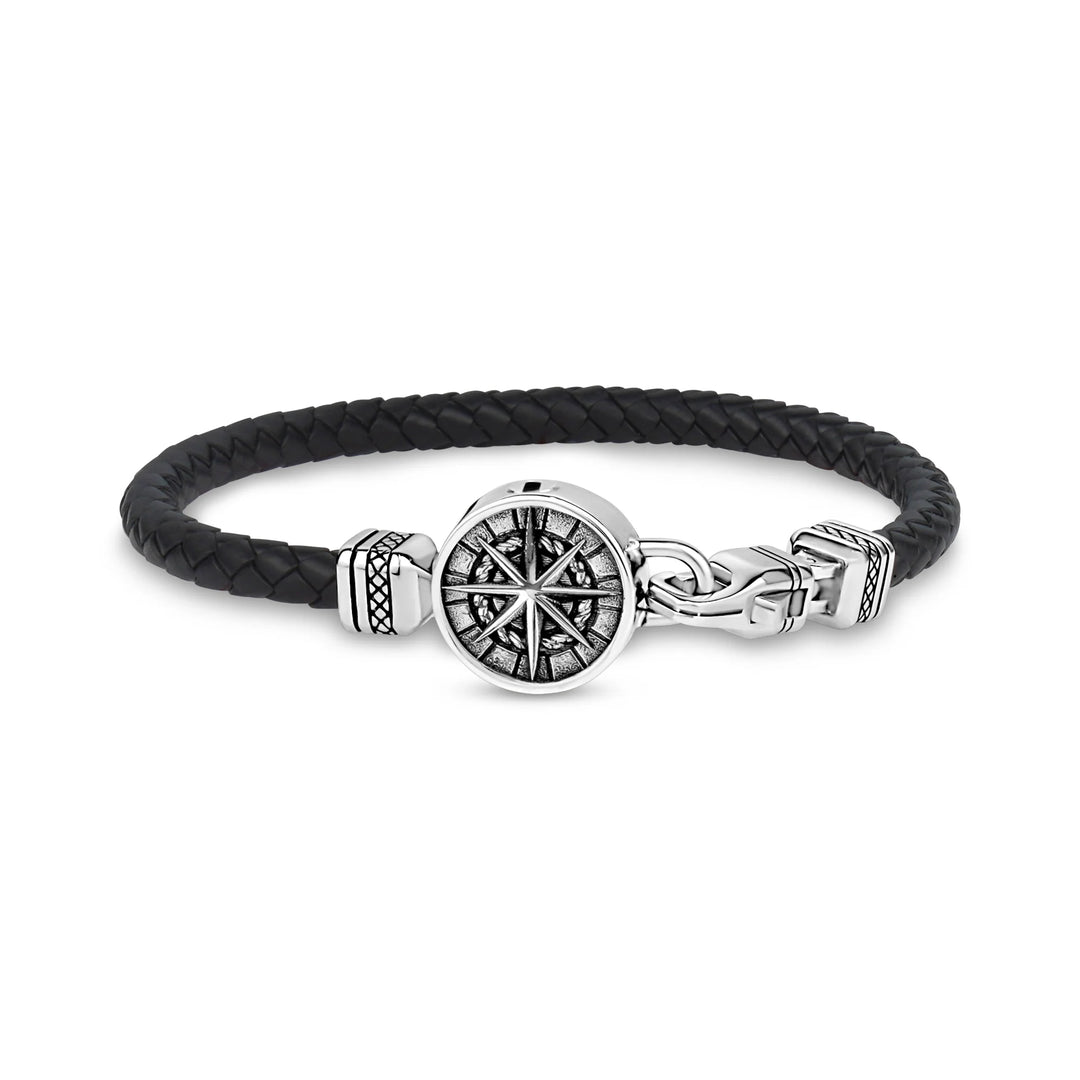 A.R.Z Steel Leather Compass Cremation Bracelet 5mm - ORLY Jewellers