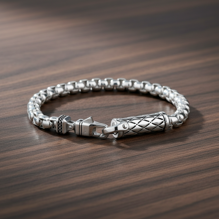A.R.Z Steel Round Box Link Cremation Bracelet 6mm