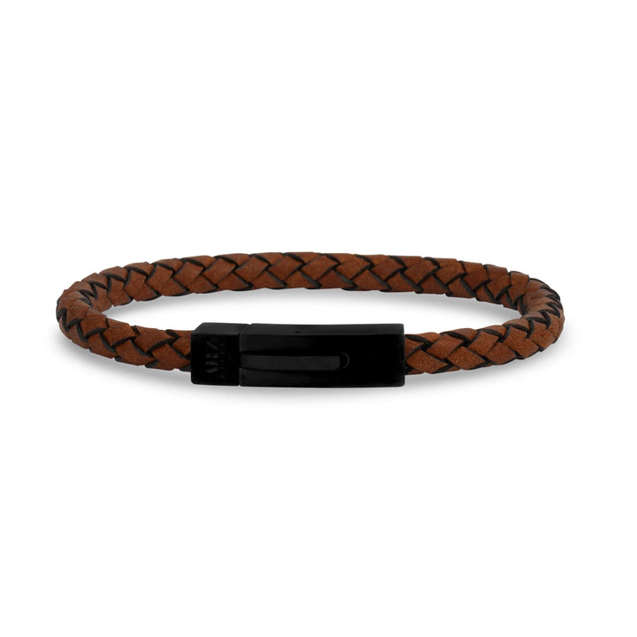 A.R.Z Stainless Steel Woven Leather Bracelet 6mm - ORLY Jewellers