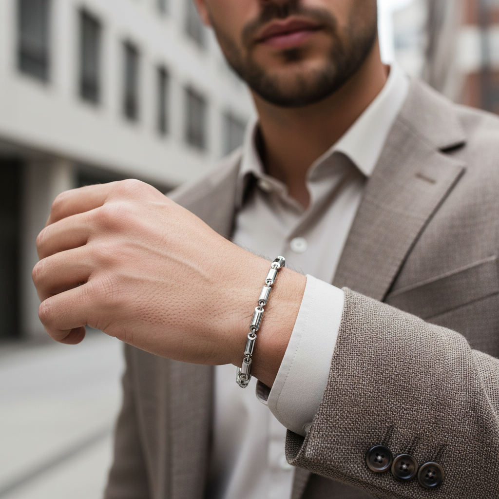 A.R.Z Steel Solid Domed Link Bracelet