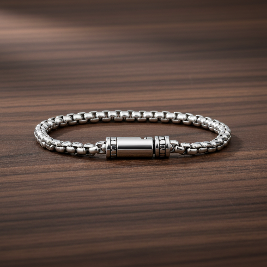 A.R.Z Steel Round Box Link Bracelet (4MM)