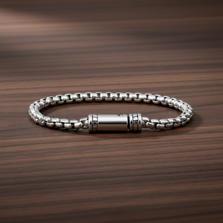 A.R.Z Steel Round Box Link Bracelet (4MM)