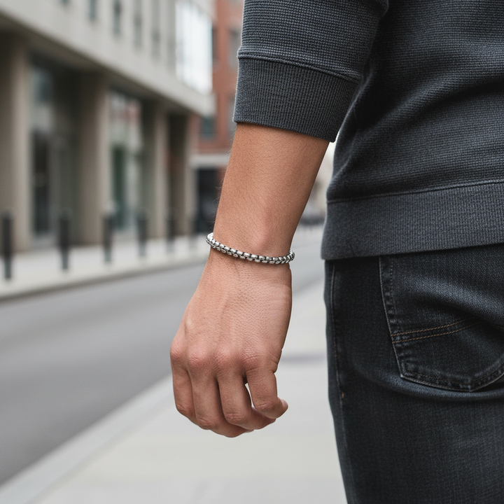 A.R.Z Steel Round Box Link Bracelet (4MM)