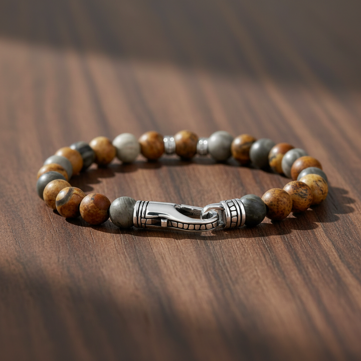 A.R.Z Steel Earth Tones Bead Bracelet 6mm