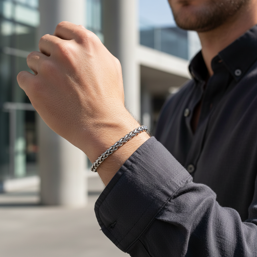 A.R.Z Steel Wheat Chain Link Bracelet 4mm