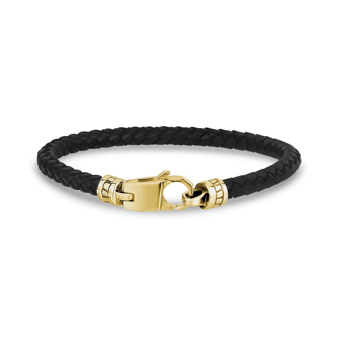 A.R.Z Steel Black Leather Bracelet 5mm