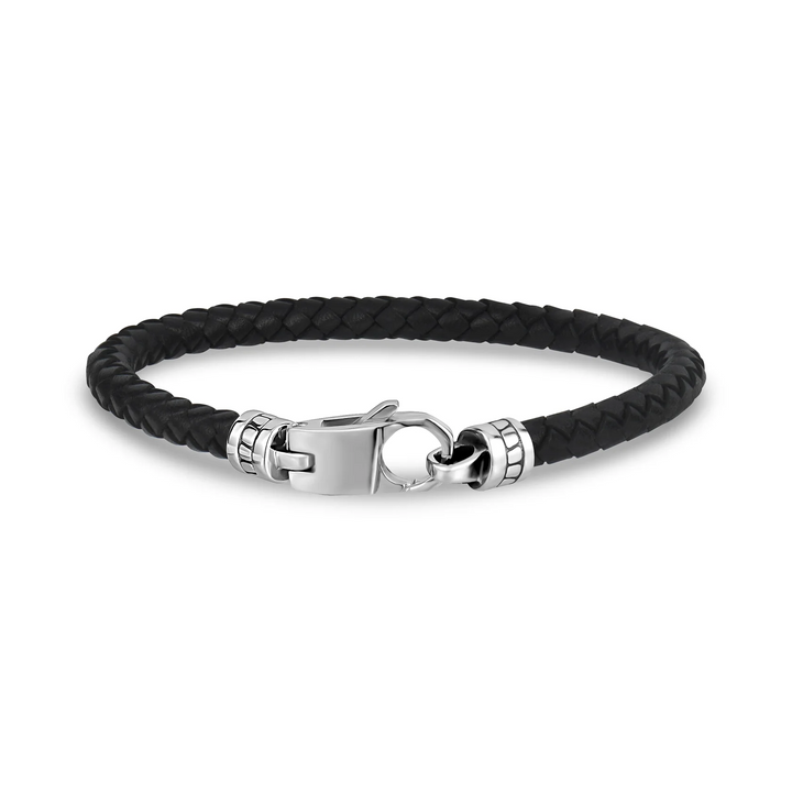 A.R.Z Steel Black Leather Bracelet 5mm