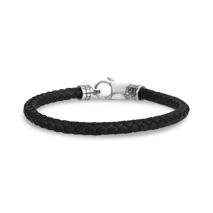 A.R.Z Steel Black Leather Bracelet 5mm