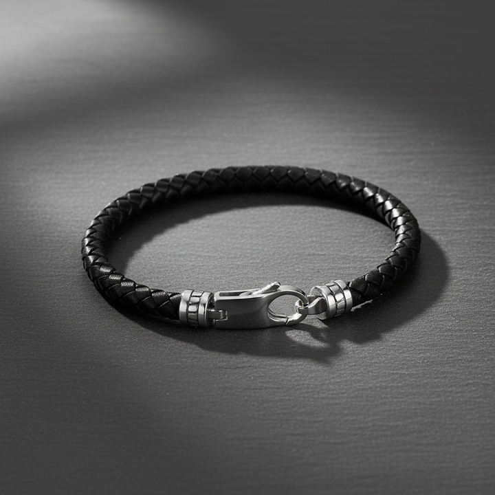 A.R.Z Steel Black Leather Bracelet 5mm