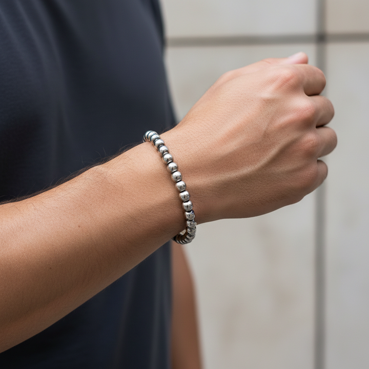 A.R.Z Steel Solid Antique Bead Bracelet 4mm