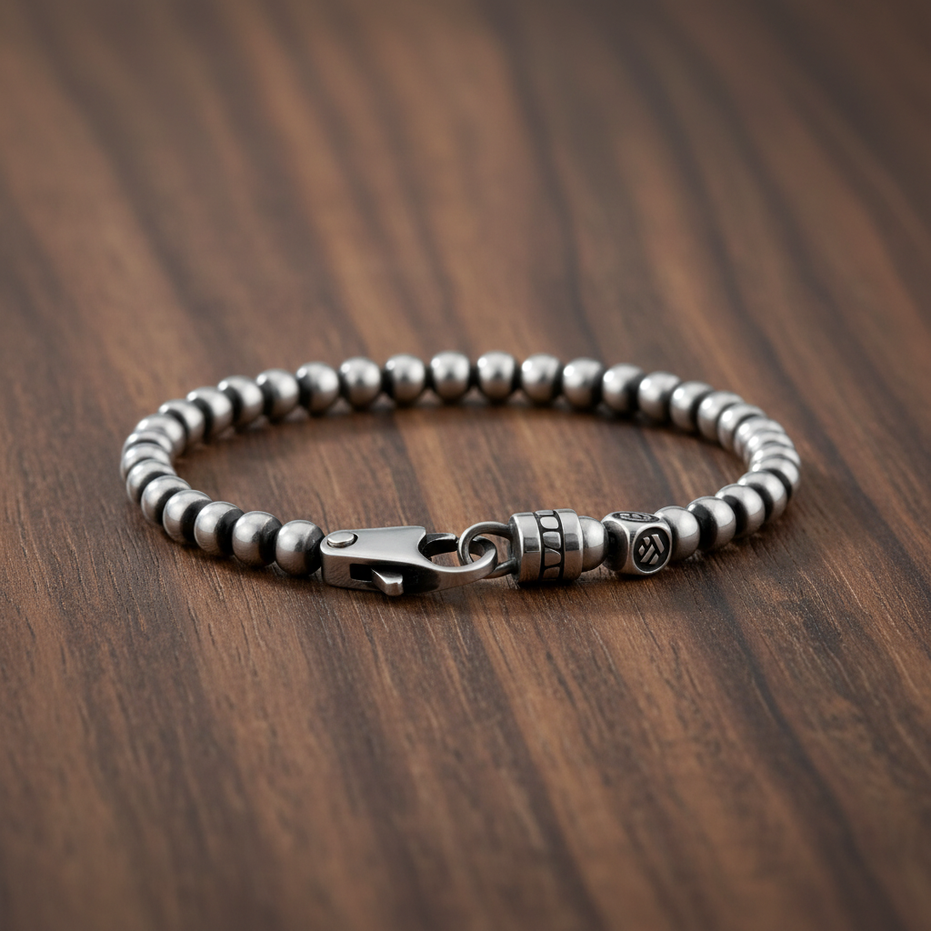 A.R.Z Steel Solid Antique Bead Bracelet 4mm