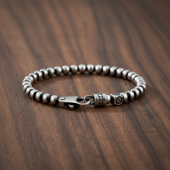 A.R.Z Steel Solid Antique Bead Bracelet 4mm