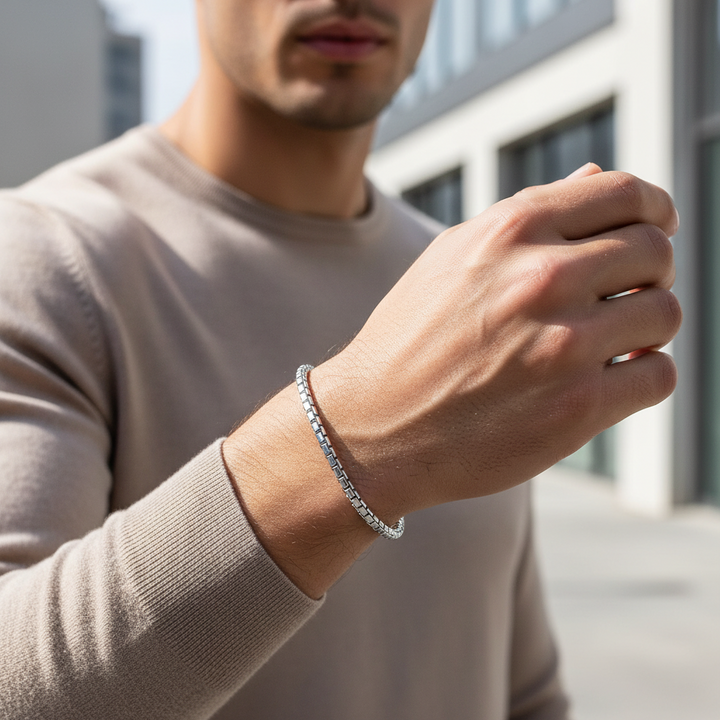 A.R.Z Steel Flat Box Link Bracelet 3.5mm