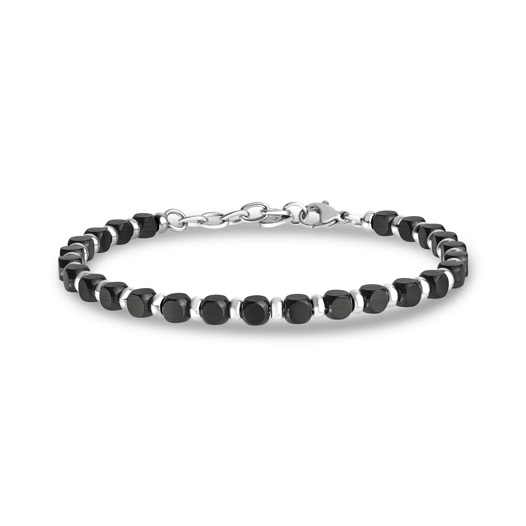 A.R.Z Steel Matte & Polished Steel Bead Bracelet 4mm
