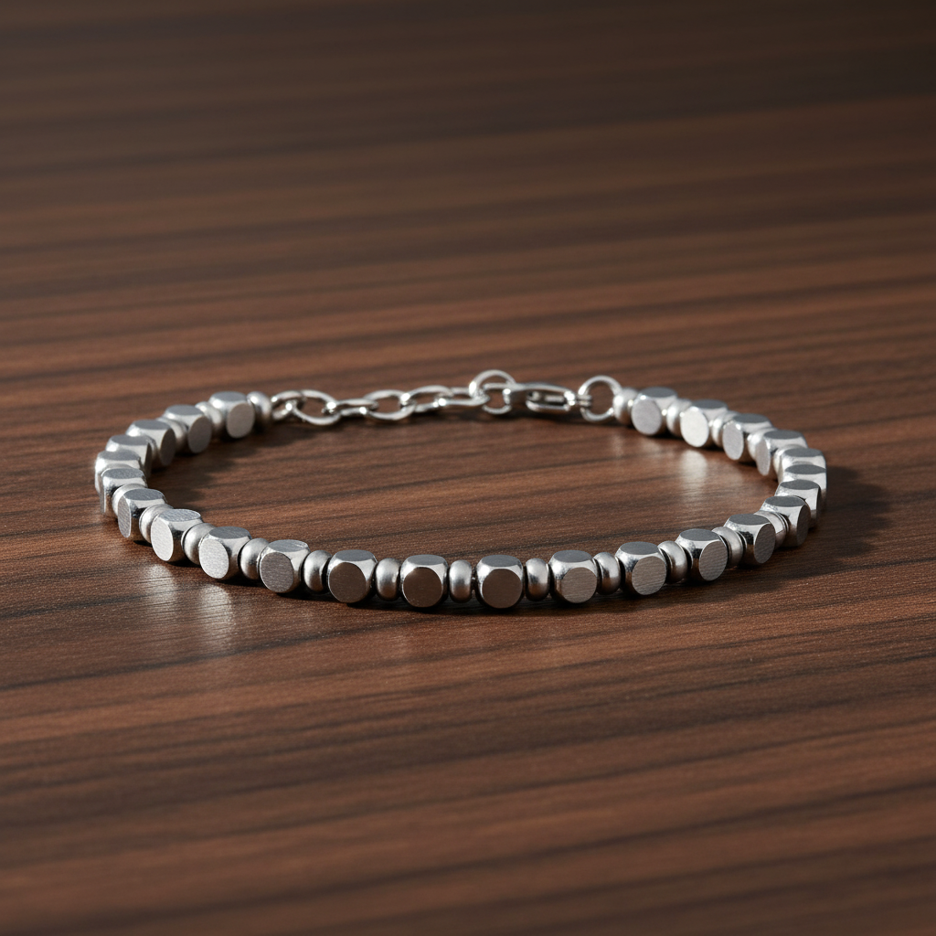 A.R.Z Steel Matte & Polished Steel Bead Bracelet 4mm