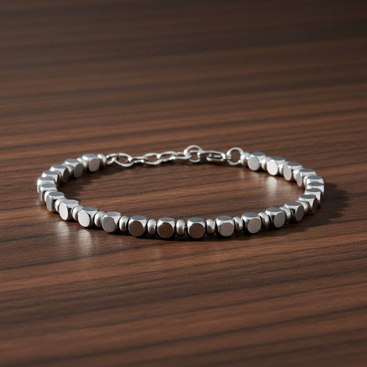 A.R.Z Steel Matte & Polished Steel Bead Bracelet 4mm
