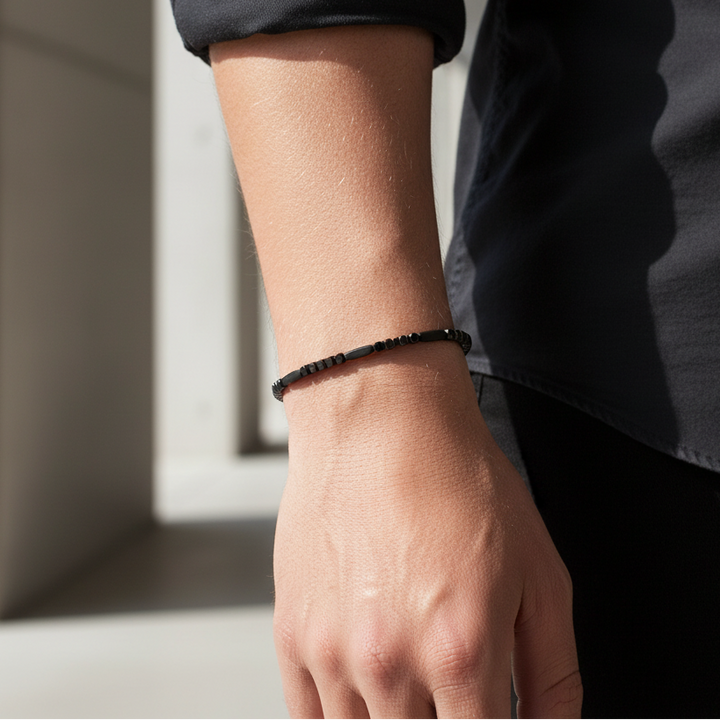 A.R.Z Steel Slim Black Bead Bracelet 3mm