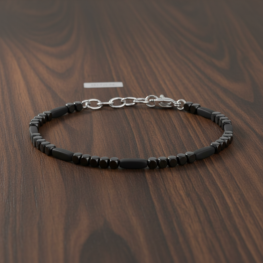 A.R.Z Steel Slim Black Bead Bracelet 3mm