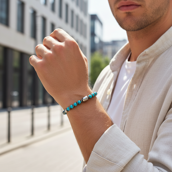A.R.Z Steel Turquoise & Hematite Bracelet