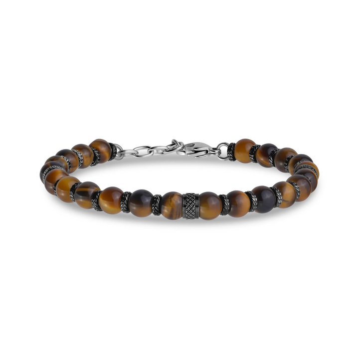 A.R.Z Steel Tiger’s Eye Stone Bracelet with Steel Details 6mm
