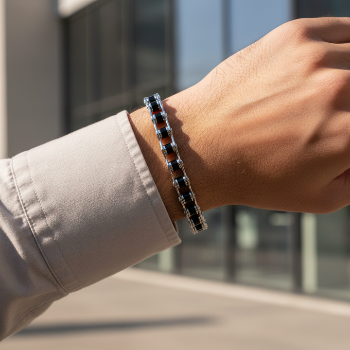 A.R.Z Steel Matte Steel Bike Link Bracelet 6mm