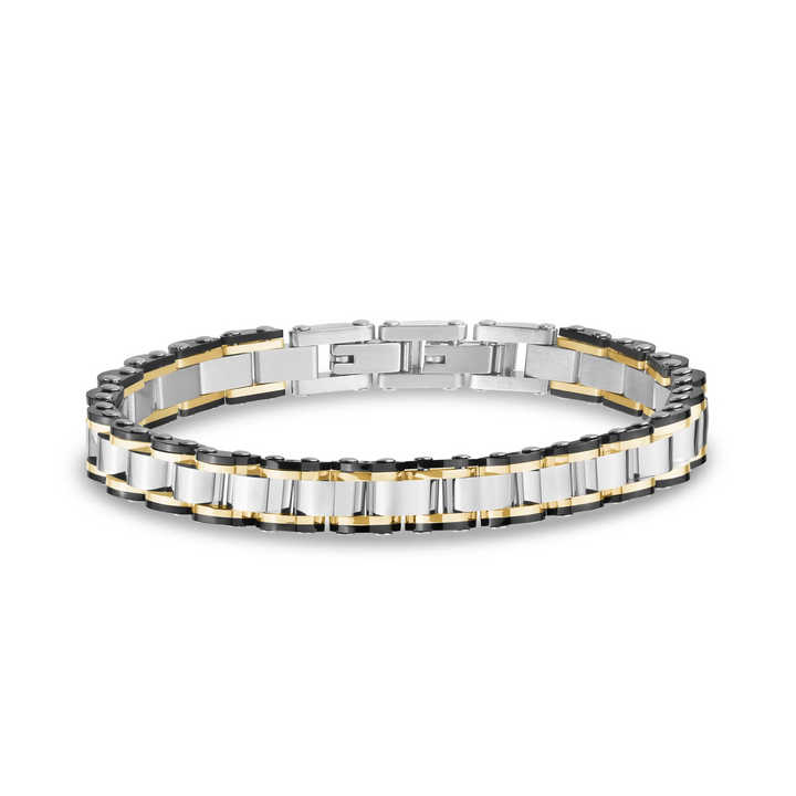 A.R.Z Steel Three-Tone Biker Chain Bracelet 9mm