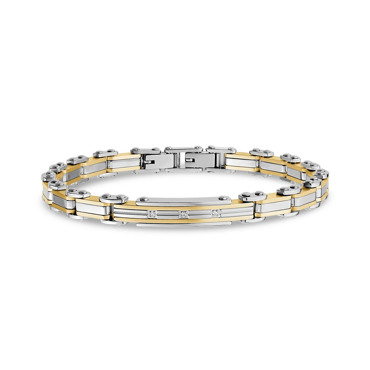 A.R.Z Steel Two-Tone Steel & Cubic Zirconia Bracelet