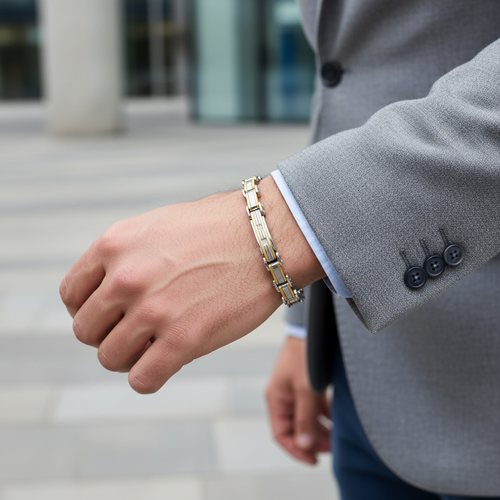 A.R.Z Steel Two-Tone Steel & Cubic Zirconia Bracelet