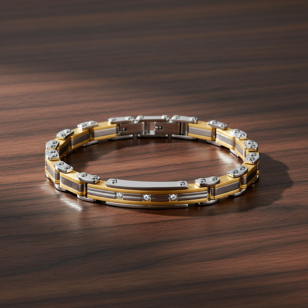 A.R.Z Steel Two-Tone Steel & Cubic Zirconia Bracelet