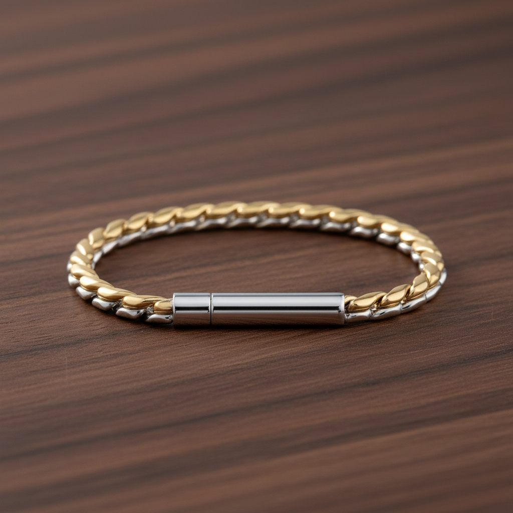 A.R.Z Steel Two-Tone Link Bracelet 4.5mm