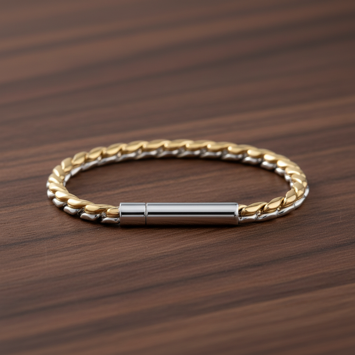 A.R.Z Steel Two-Tone Link Bracelet 4.5mm