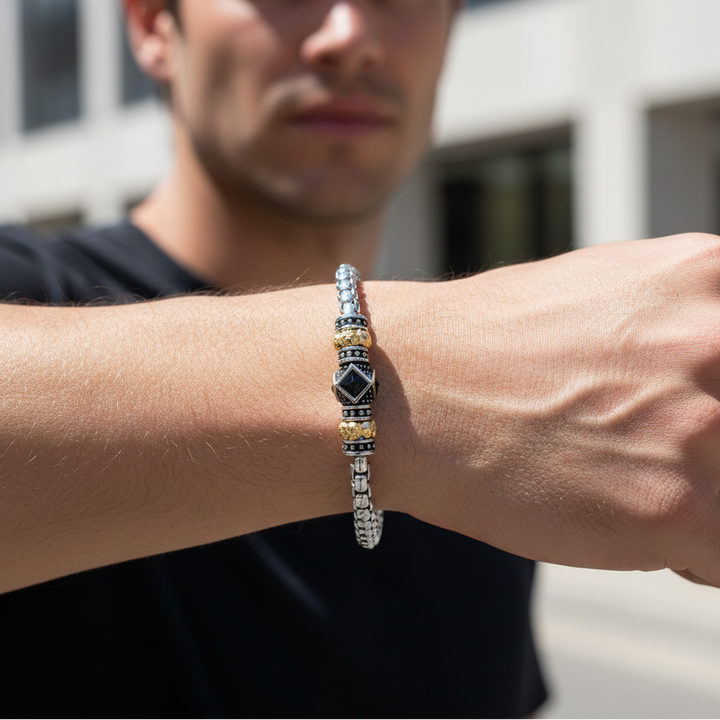 A.R.Z Steel Mini Skull & Stone Accent Bracelet