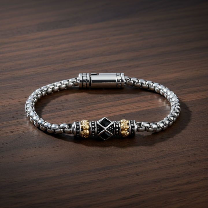 A.R.Z Steel Mini Skull & Stone Accent Bracelet